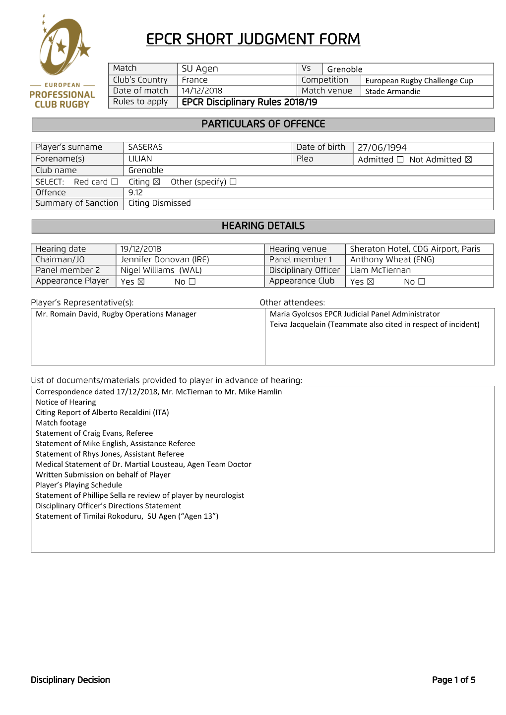 Epcr Short Judgment Form