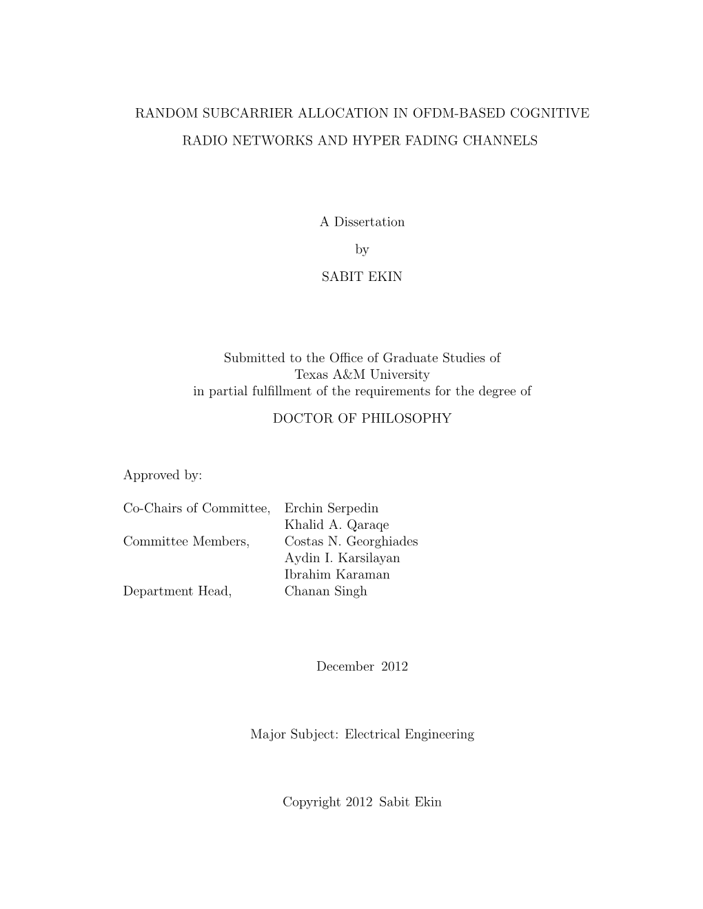 Random Subcarrier Allocation in Ofdm-Based Cognitive Radio Networks and Hyper Fading Channels