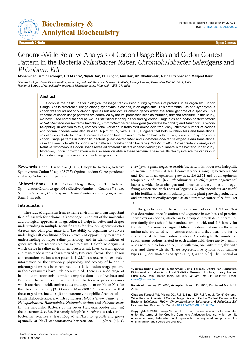 Genome-Wide Relative Analysis of Codon Usage Bias and Codon