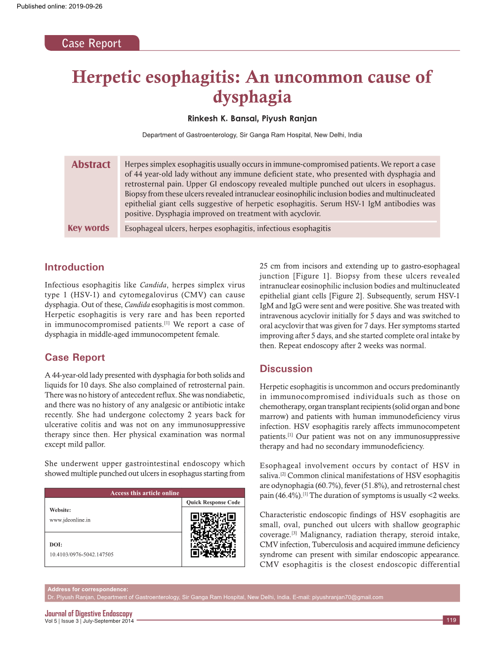 Herpetic Esophagitis: an Uncommon Cause of Dysphagia