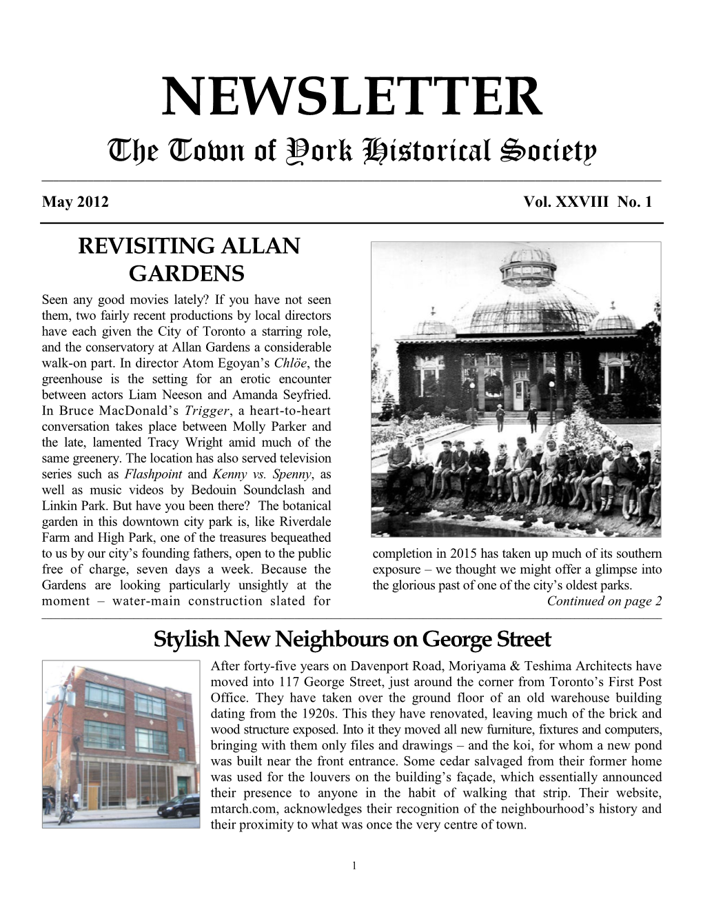 NEWSLETTER the Town of York Historical Society ______