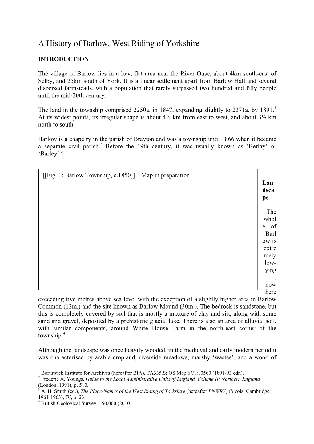 A History of Barlow, West Riding of Yorkshire