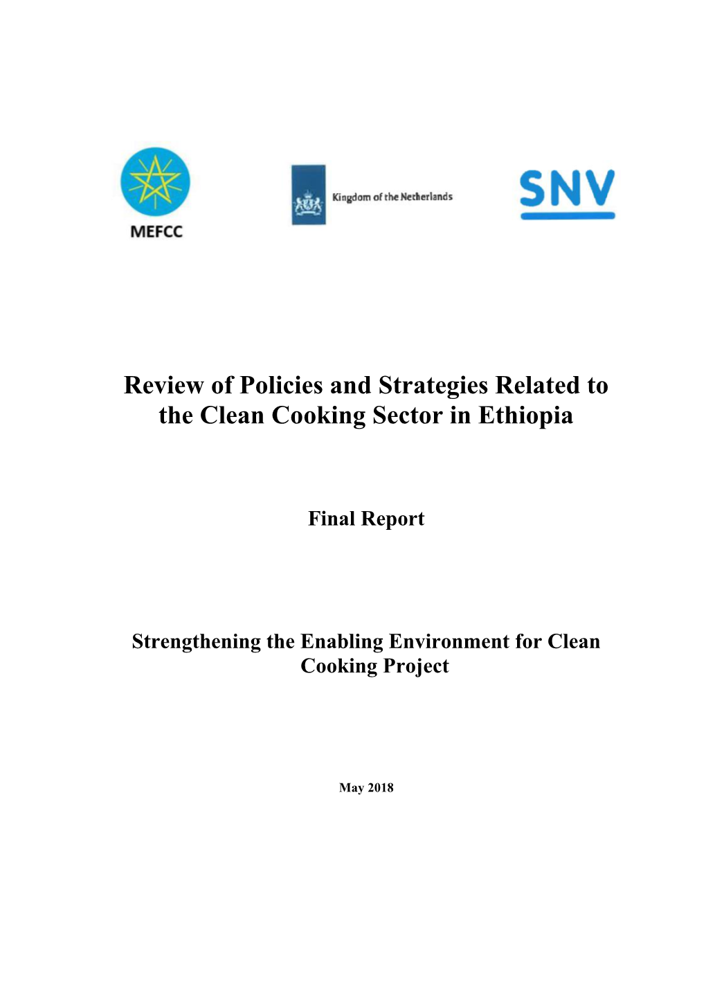 Review of Policies and Strategies Related to the Clean Cooking Sector in Ethiopia