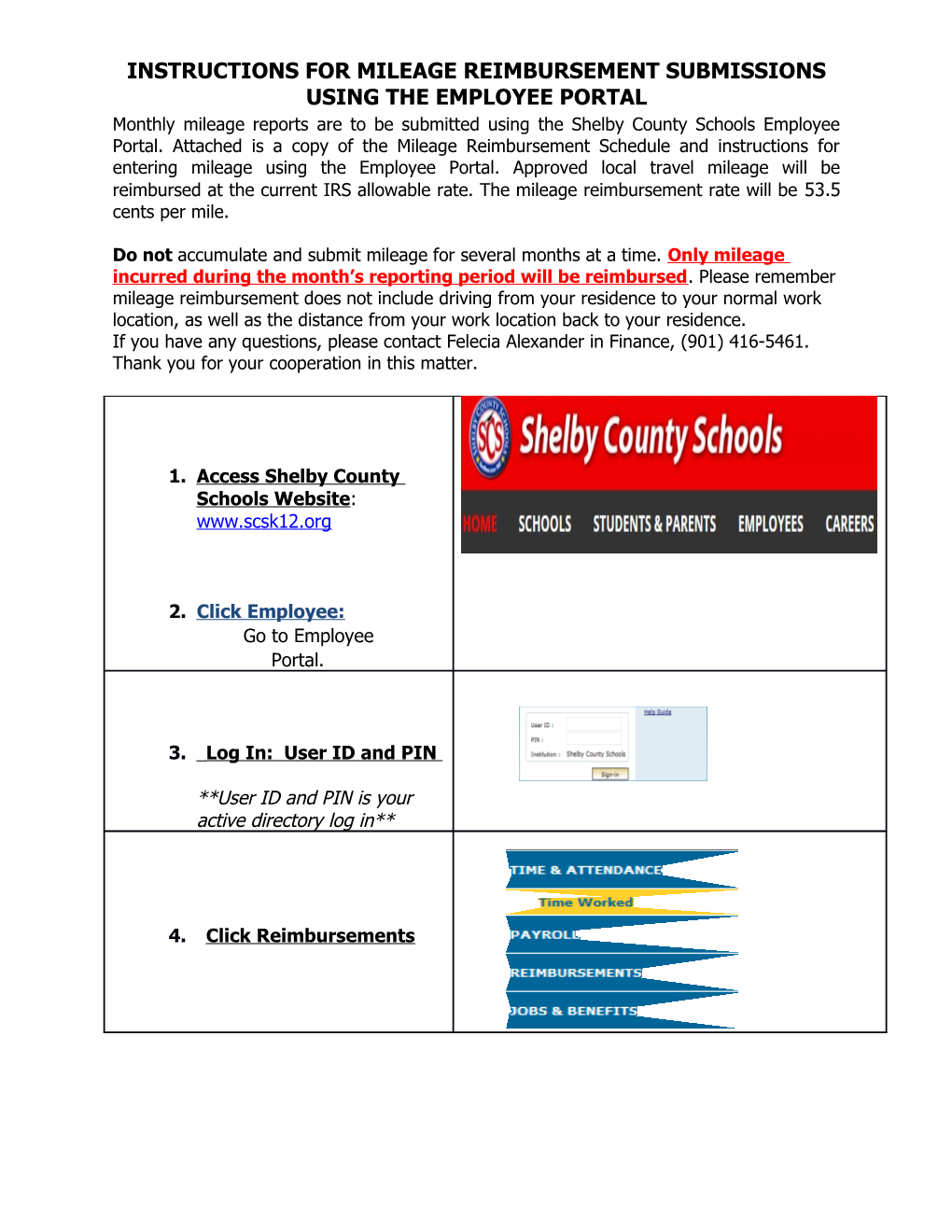 Instructions for Mileage Reimbursement Submissions Using the Employee Portal