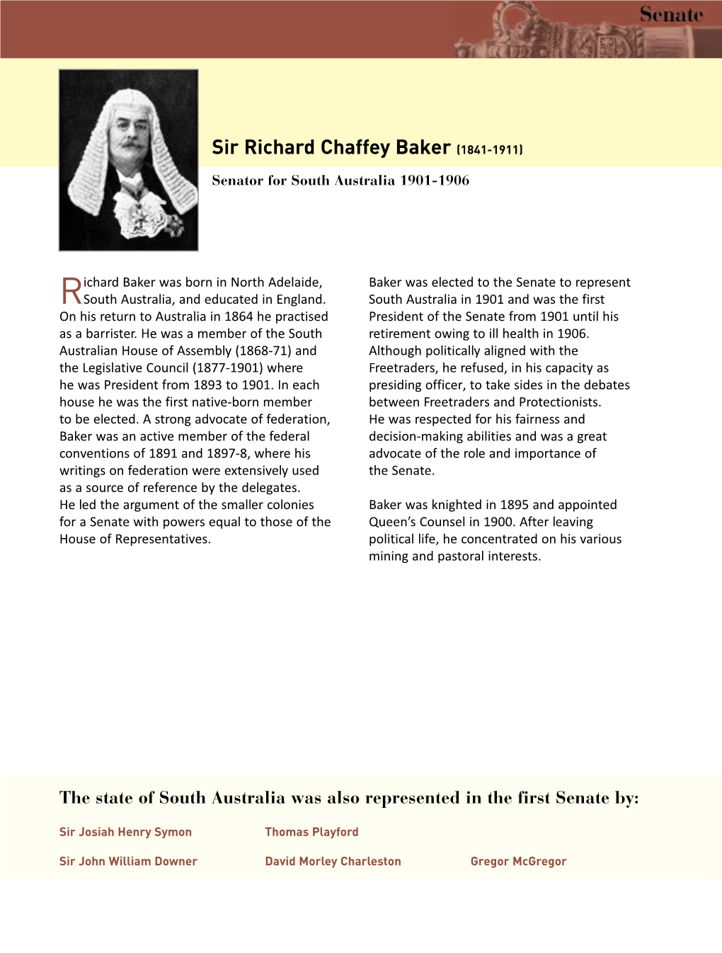 Biography Sir Richard Chaffey Baker