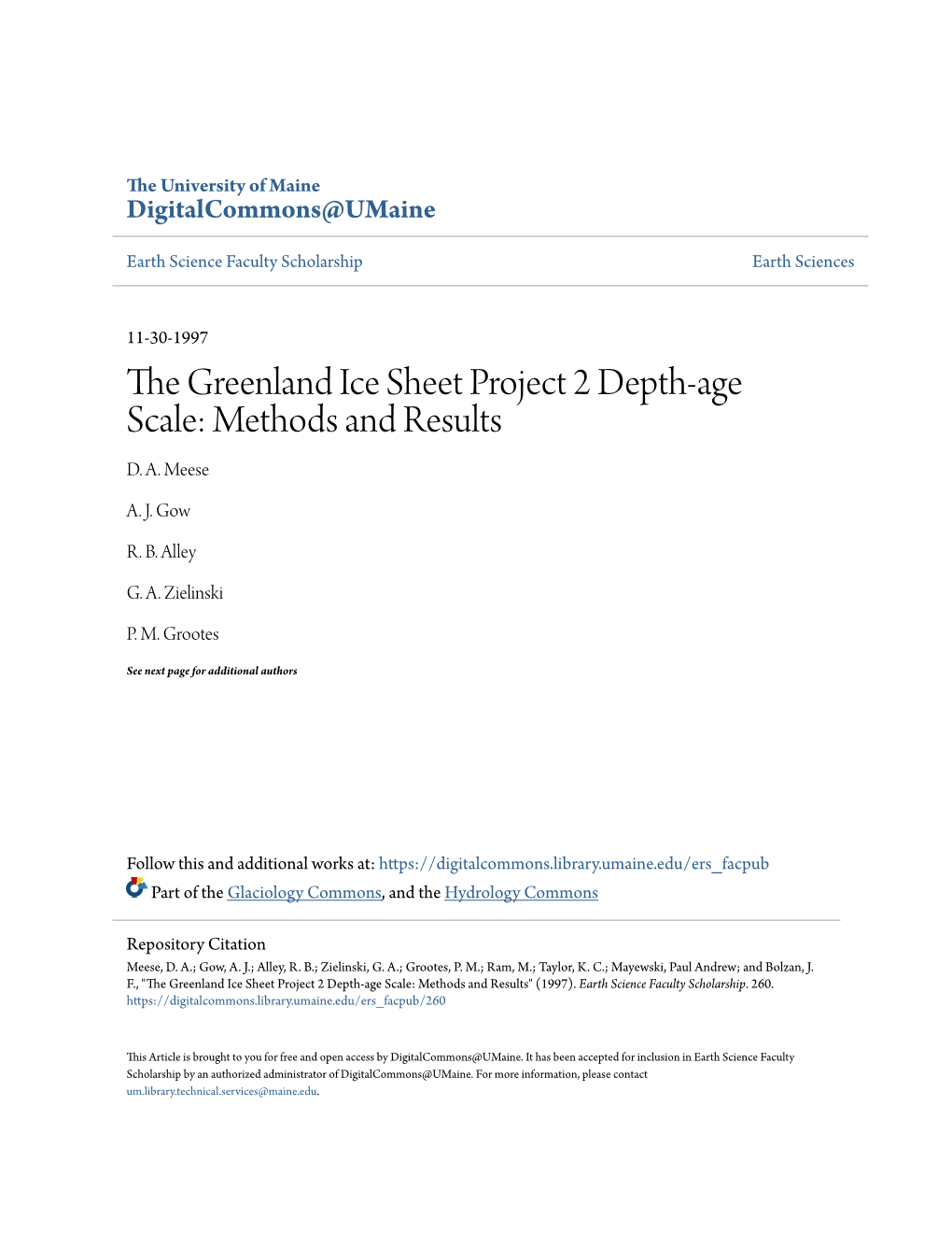 The Greenland Ice Sheet Project 2 Depth-Age Scale: Methods and Results D