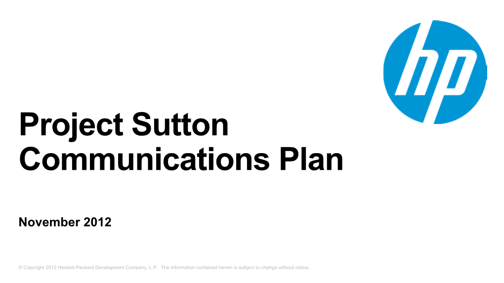 Project Sutton Communications Plan