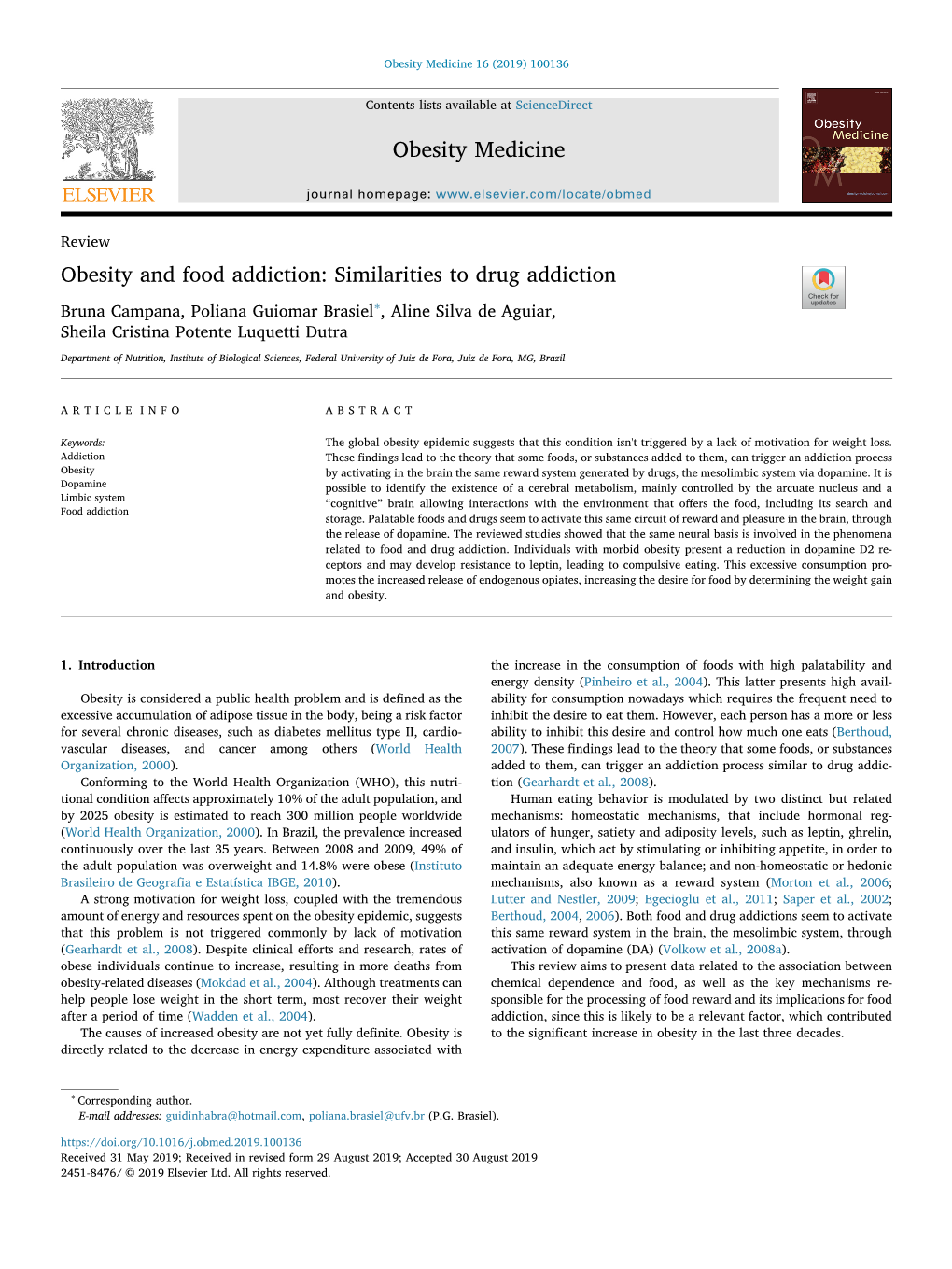 Obesity and Food Addiction Similarities to Drug Addiction