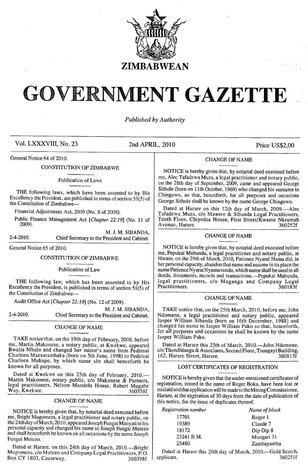 Zimbabwean Government Gazette