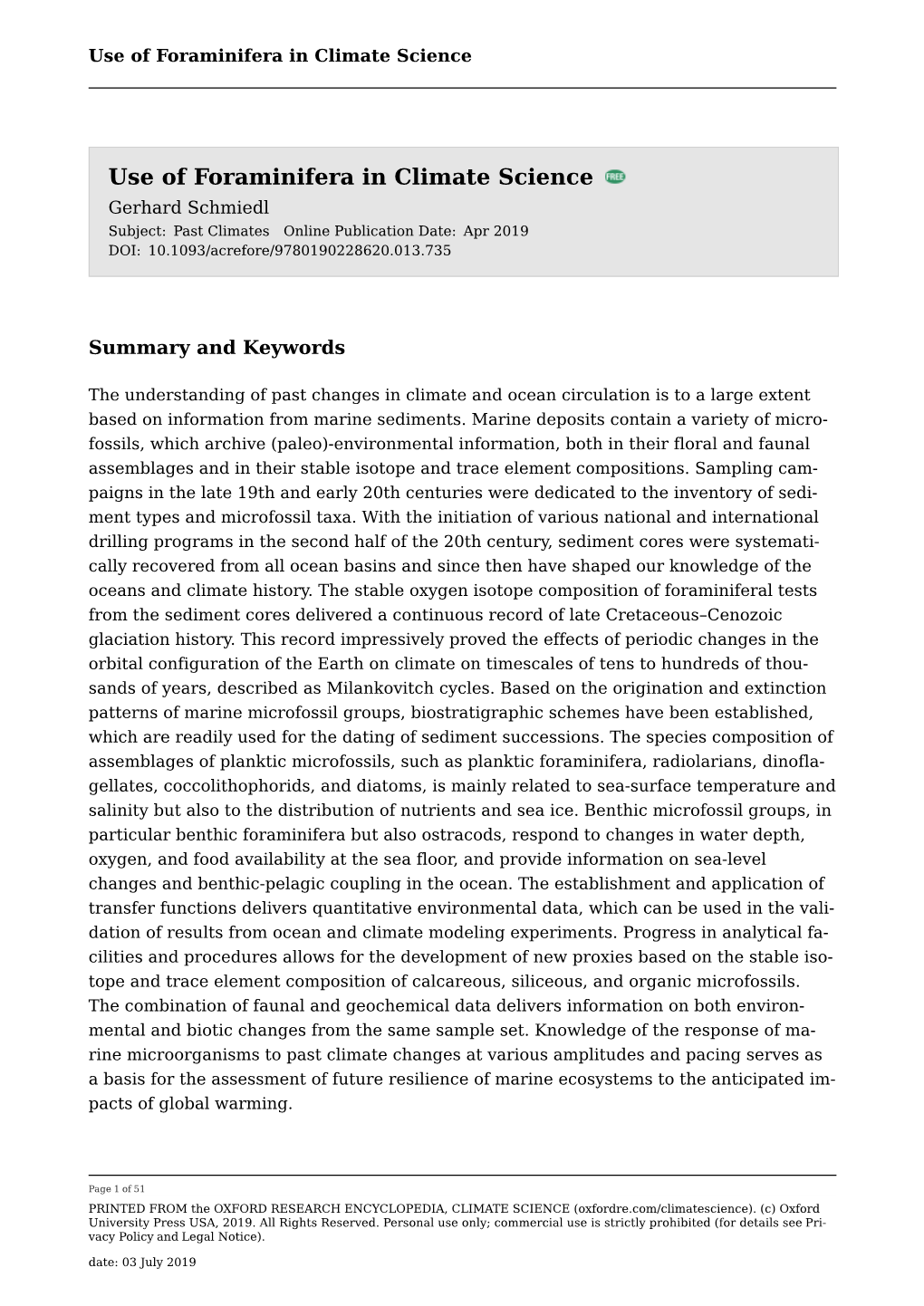 Use of Foraminifera in Climate Science