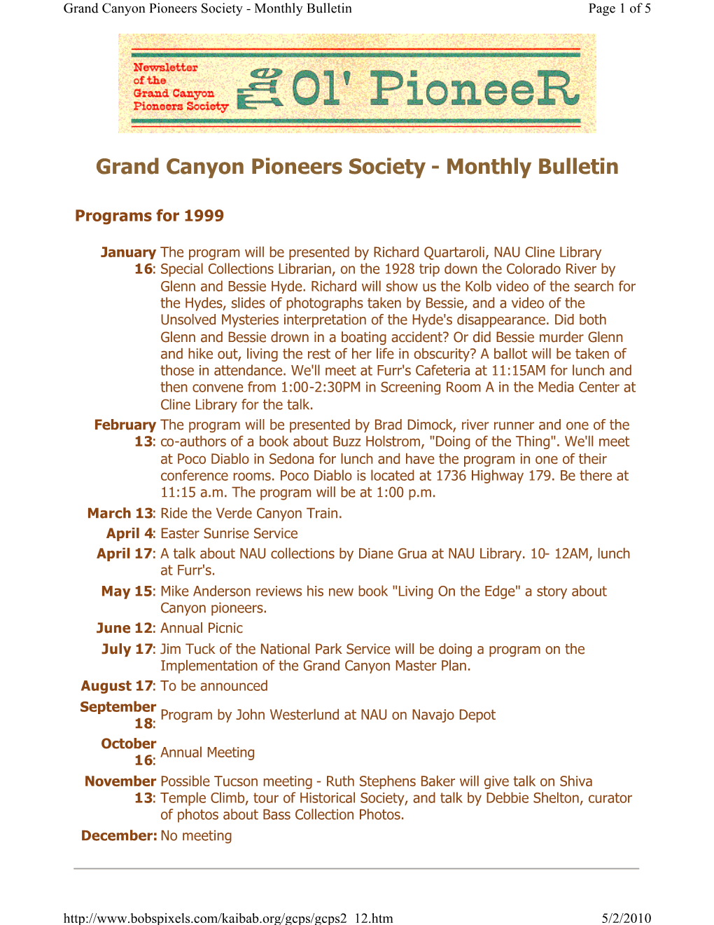 Grand Canyon Pioneers Society - Monthly Bulletin Page 1 of 5