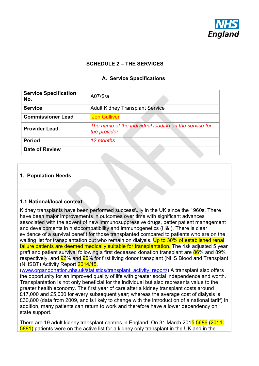 Service Specifications