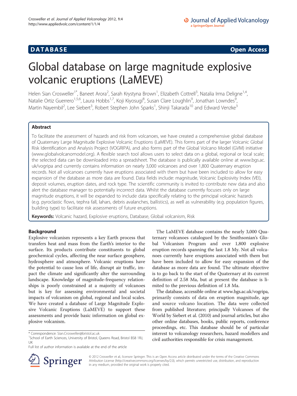 Global Database on Large Magnitude Explosive Volcanic Eruptions