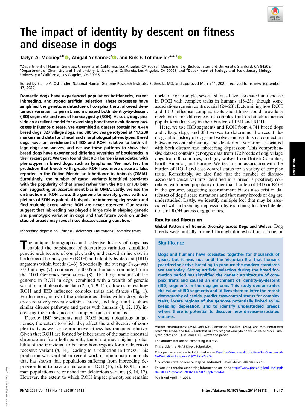 The Impact of Identity by Descent on Fitness and Disease in Dogs