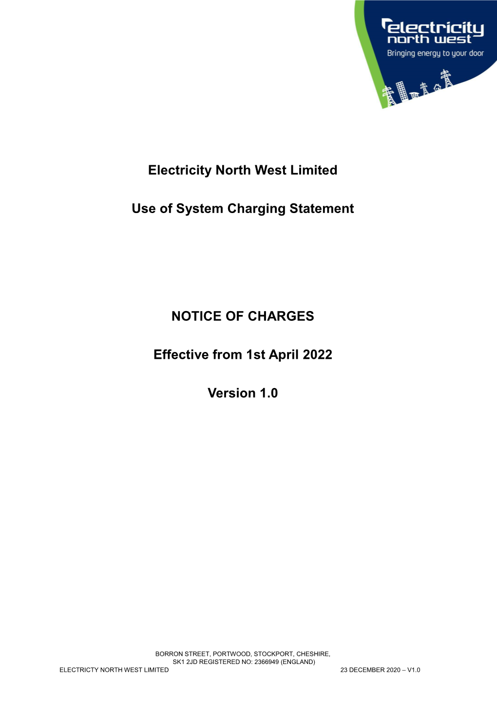 Electricity North West Limited Use of System Charging Statement