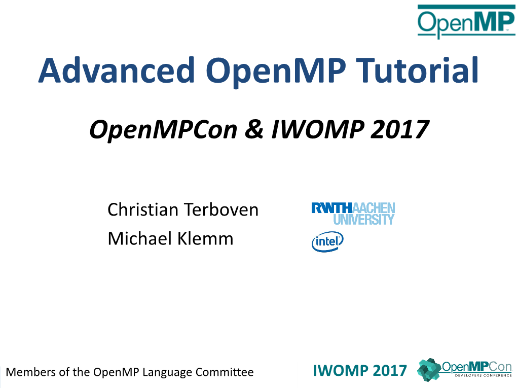 Advanced Openmp Tutorial Openmpcon & IWOMP 2017