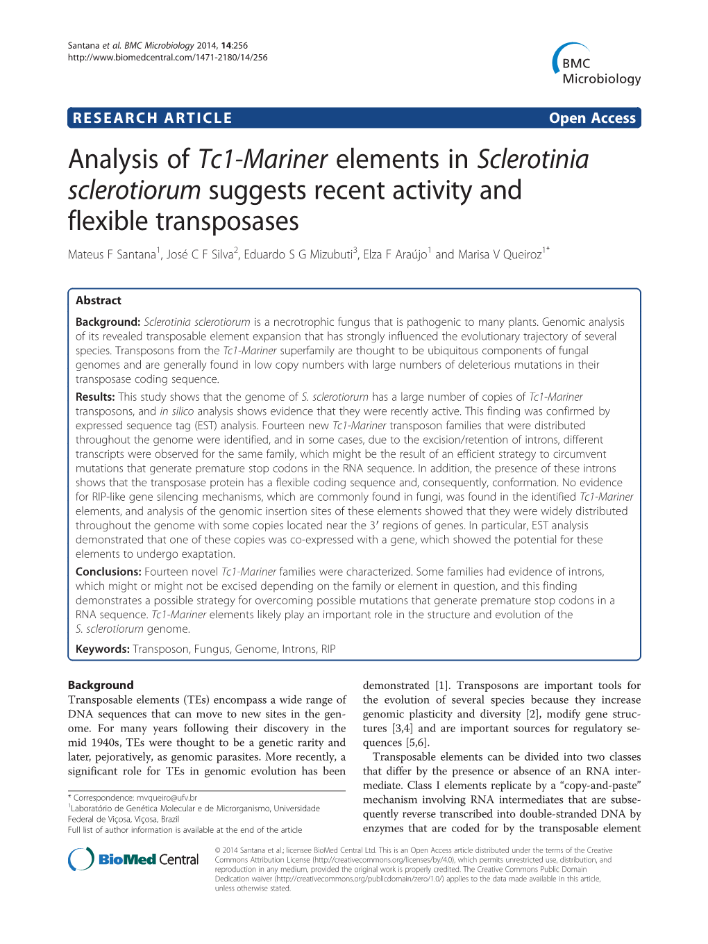 Analysis of Tc1-Mariner Elements in Sclerotinia Sclerotiorum Suggests Recent Activity and Flexible Transposases