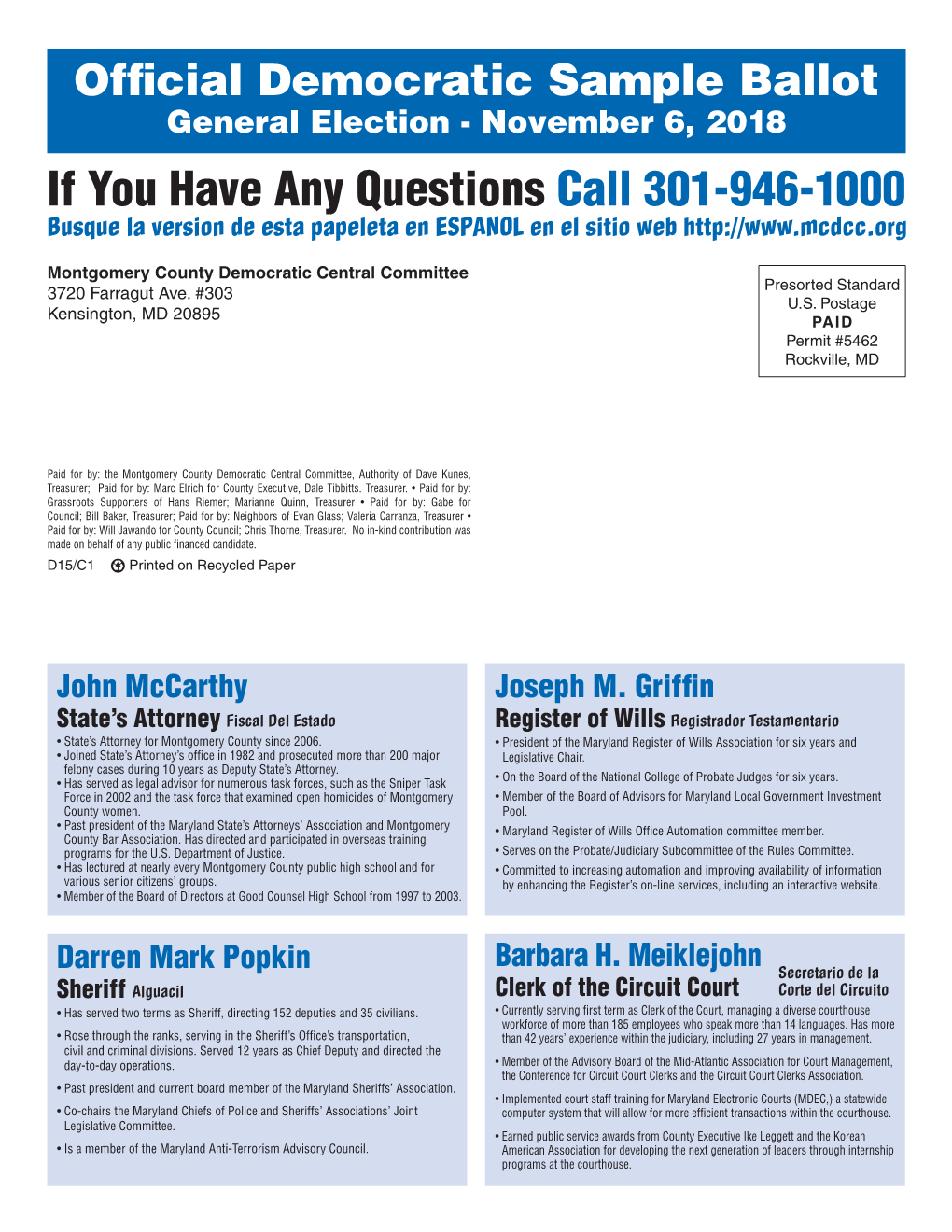 If You Have Any Questions Call 301-946-1000 DREAM Act, Enact Marriage Equality, and Expand Voting Rights