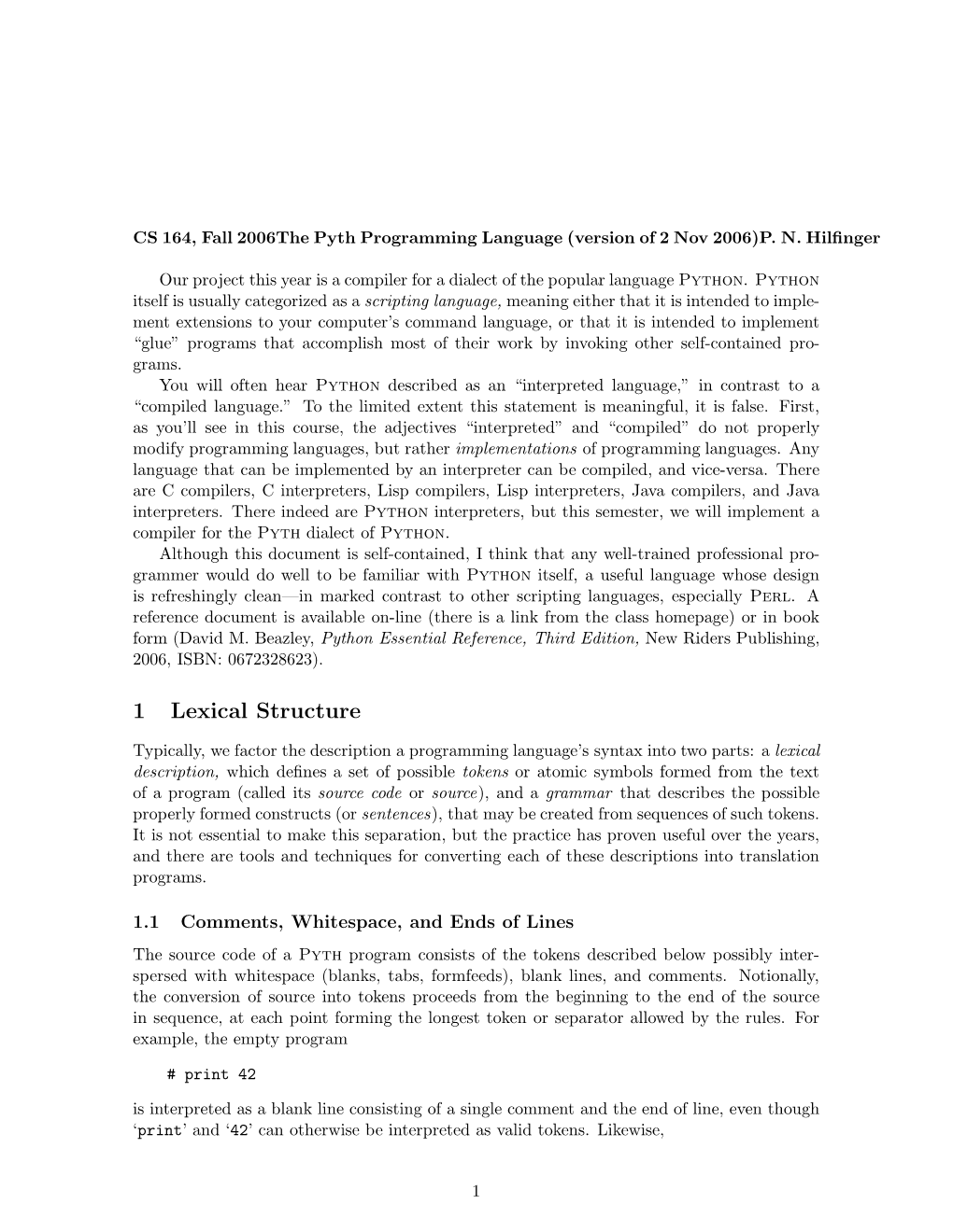 The Pyth Programming Language (Version of 2 Nov 2006)P
