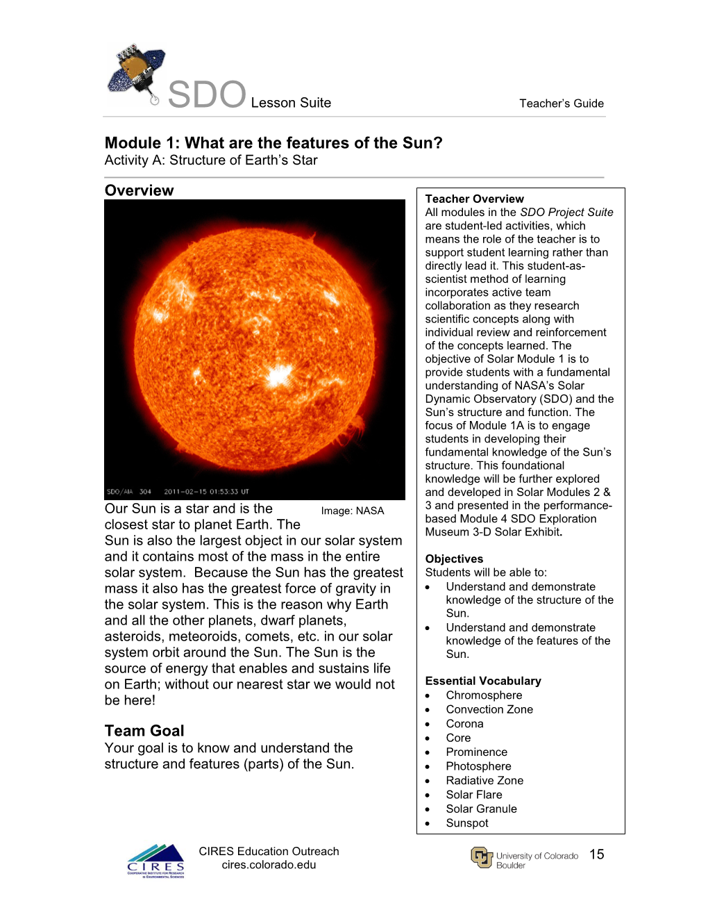 Module 1: What Are the Features of the Sun? Activity A: Structure of Earth’S Star