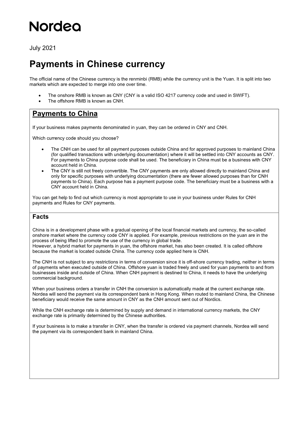 China Payments in Chinese Currency