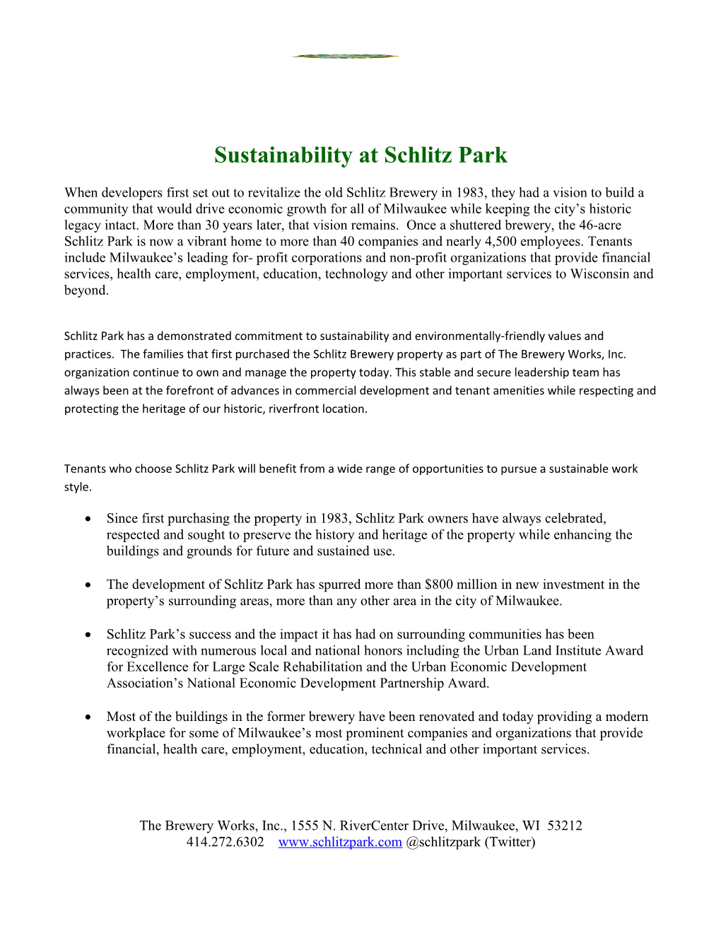 Sustainability at Schlitz Park