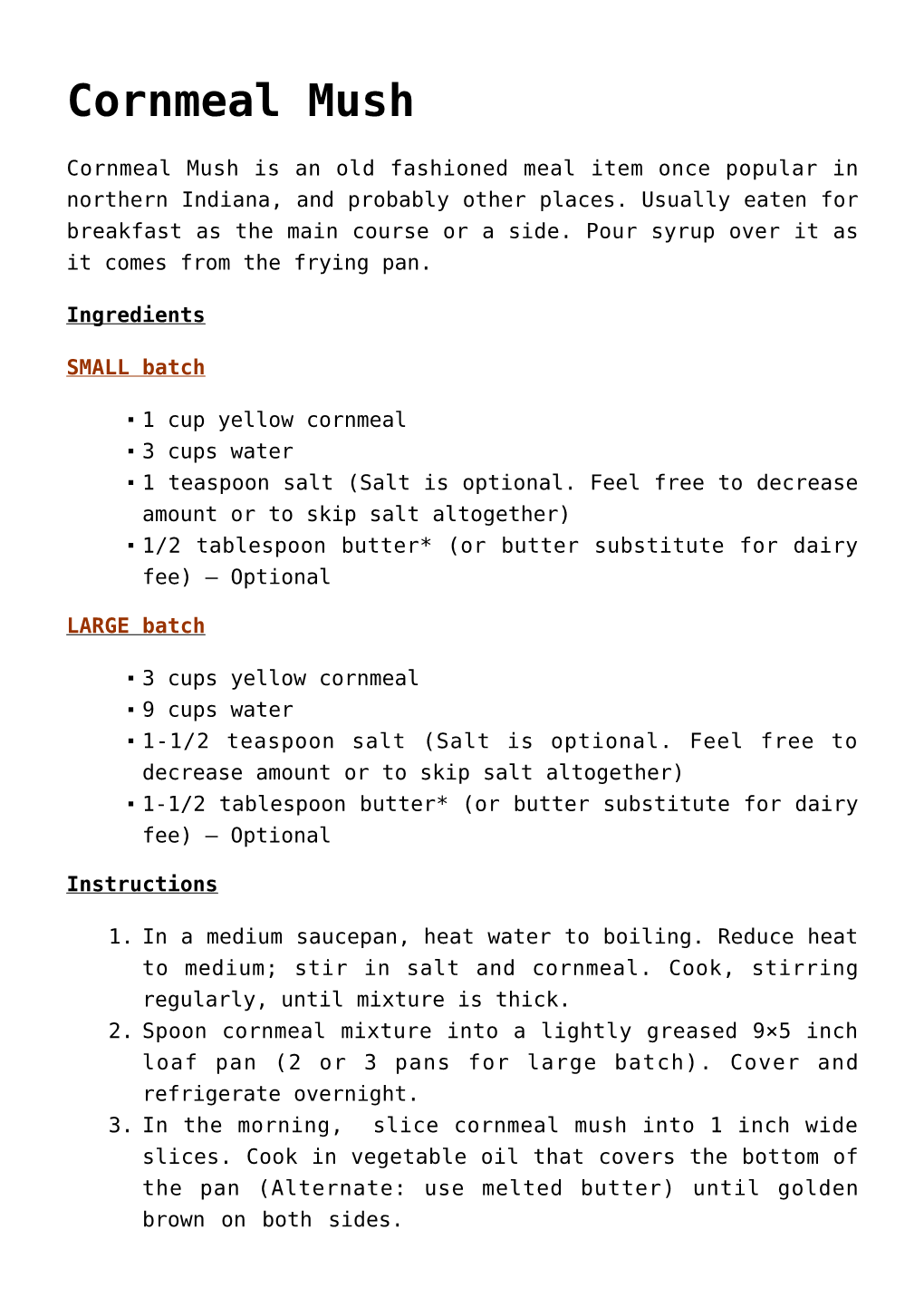 Cornmeal Mush,Titanic Timeline &#8212