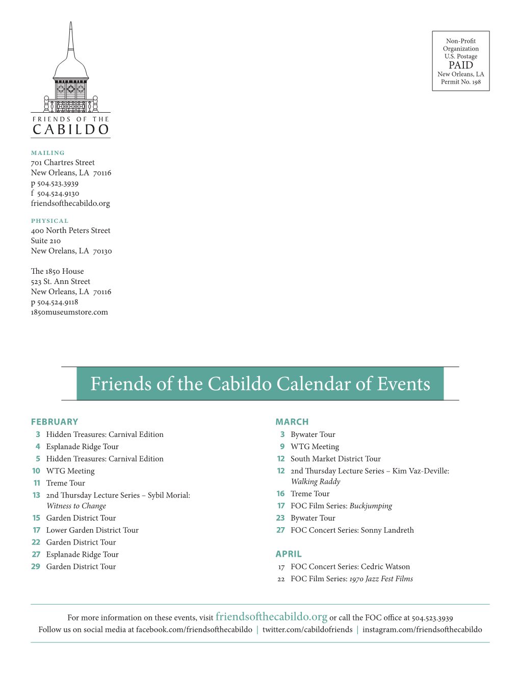 Friends of the Cabildo Calendar of Events
