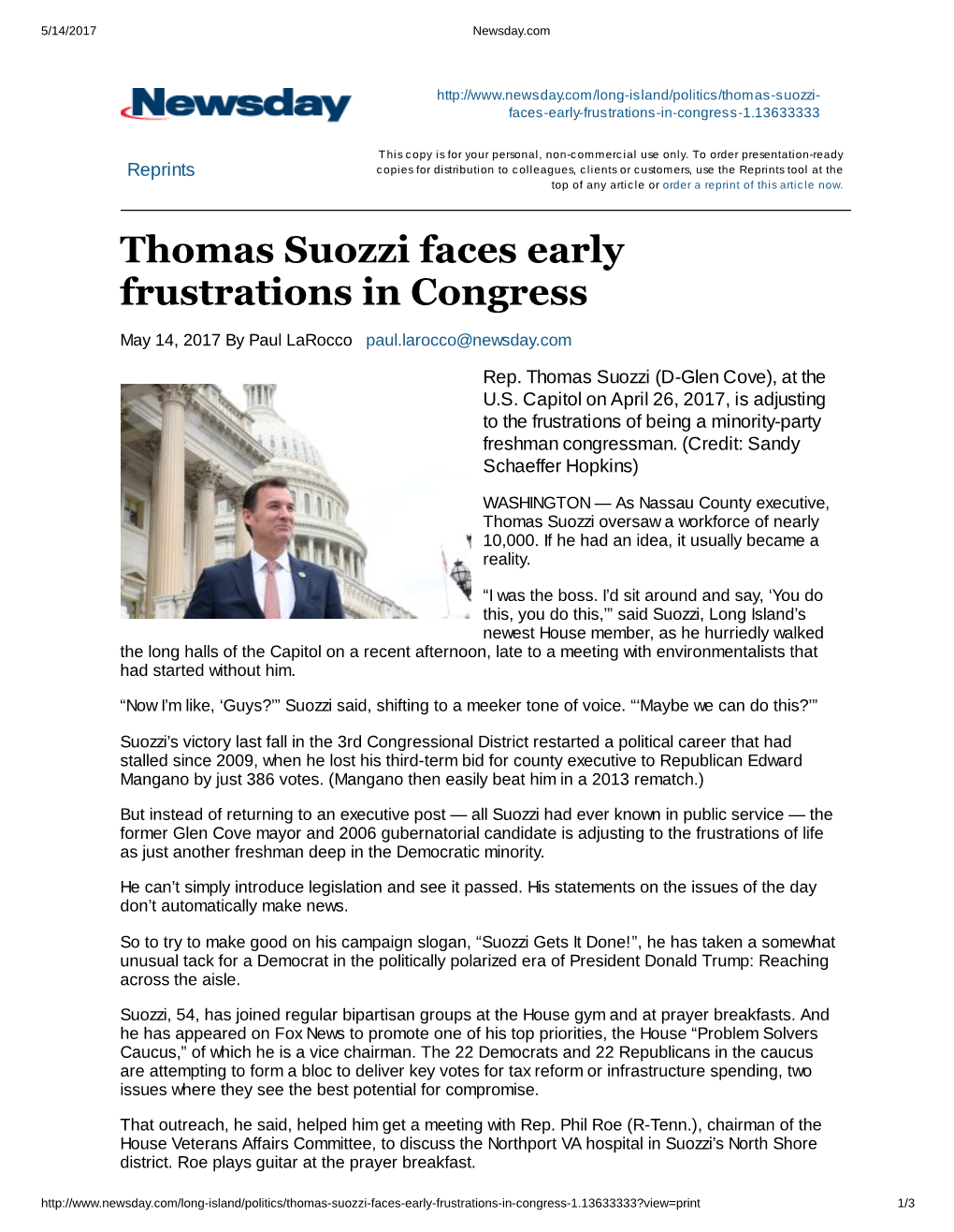 Thomas Suozzi Faces Early Frustrations in Congress