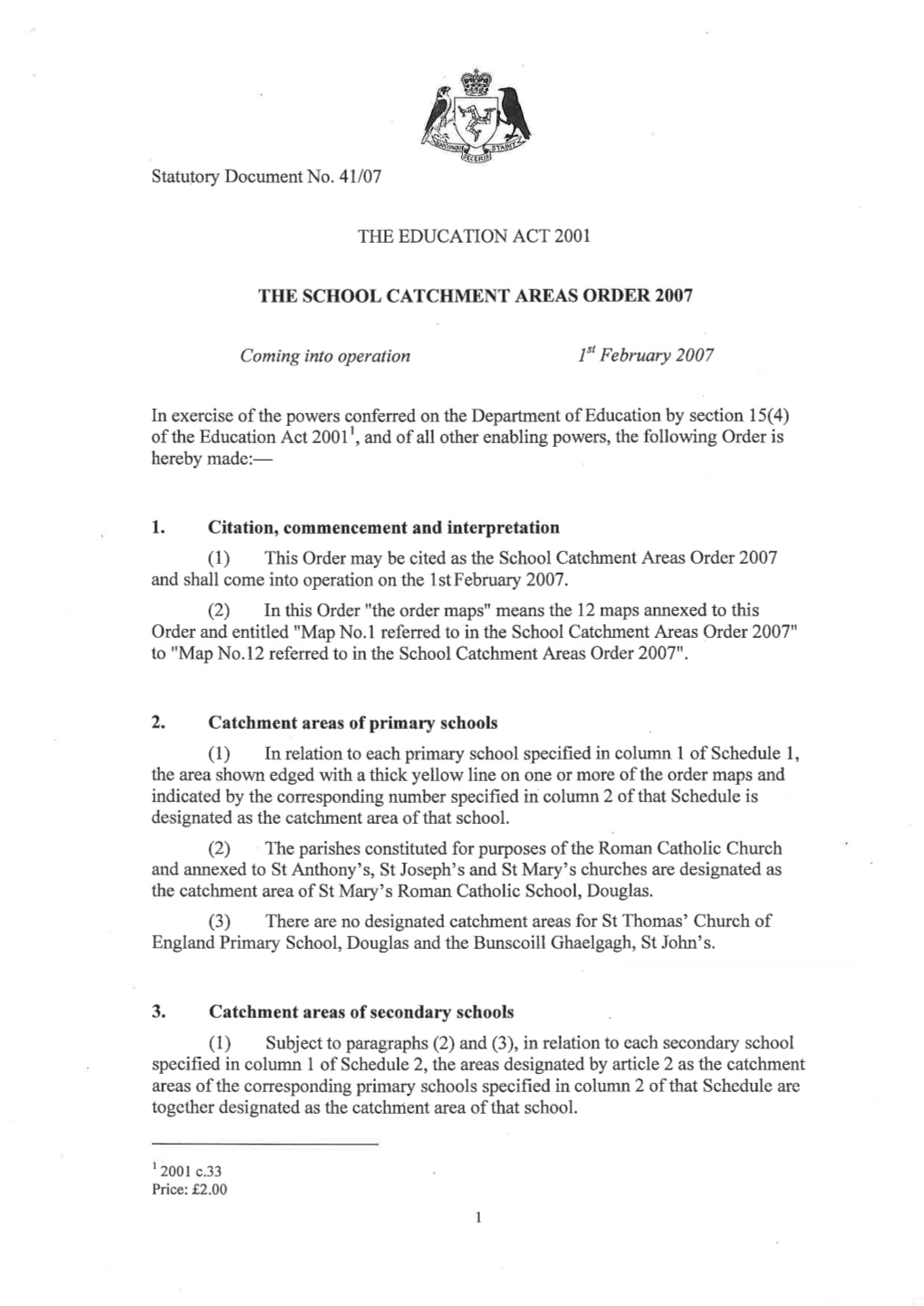 The Education Act 2Oo1 the School Catchment Areas