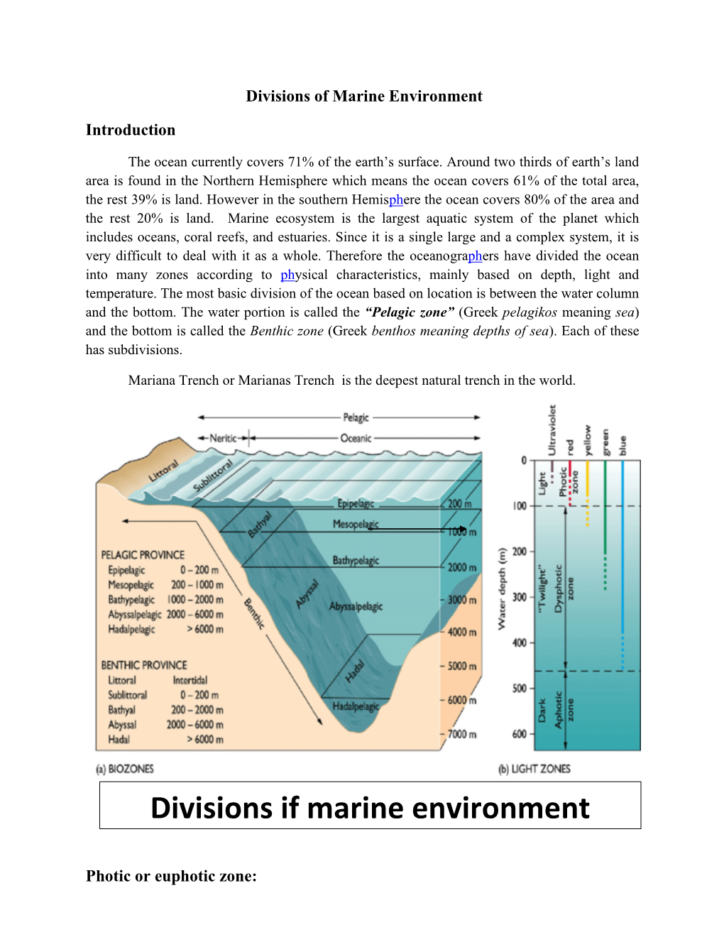 Divisions If Marine Environment