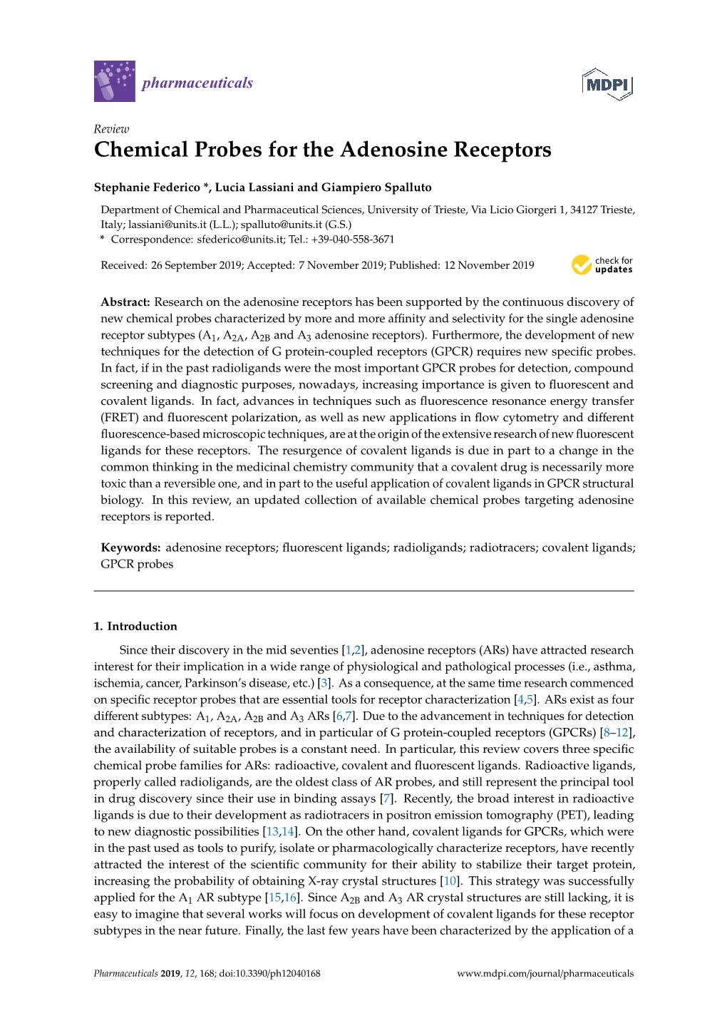 Chemical Probes for the Adenosine Receptors