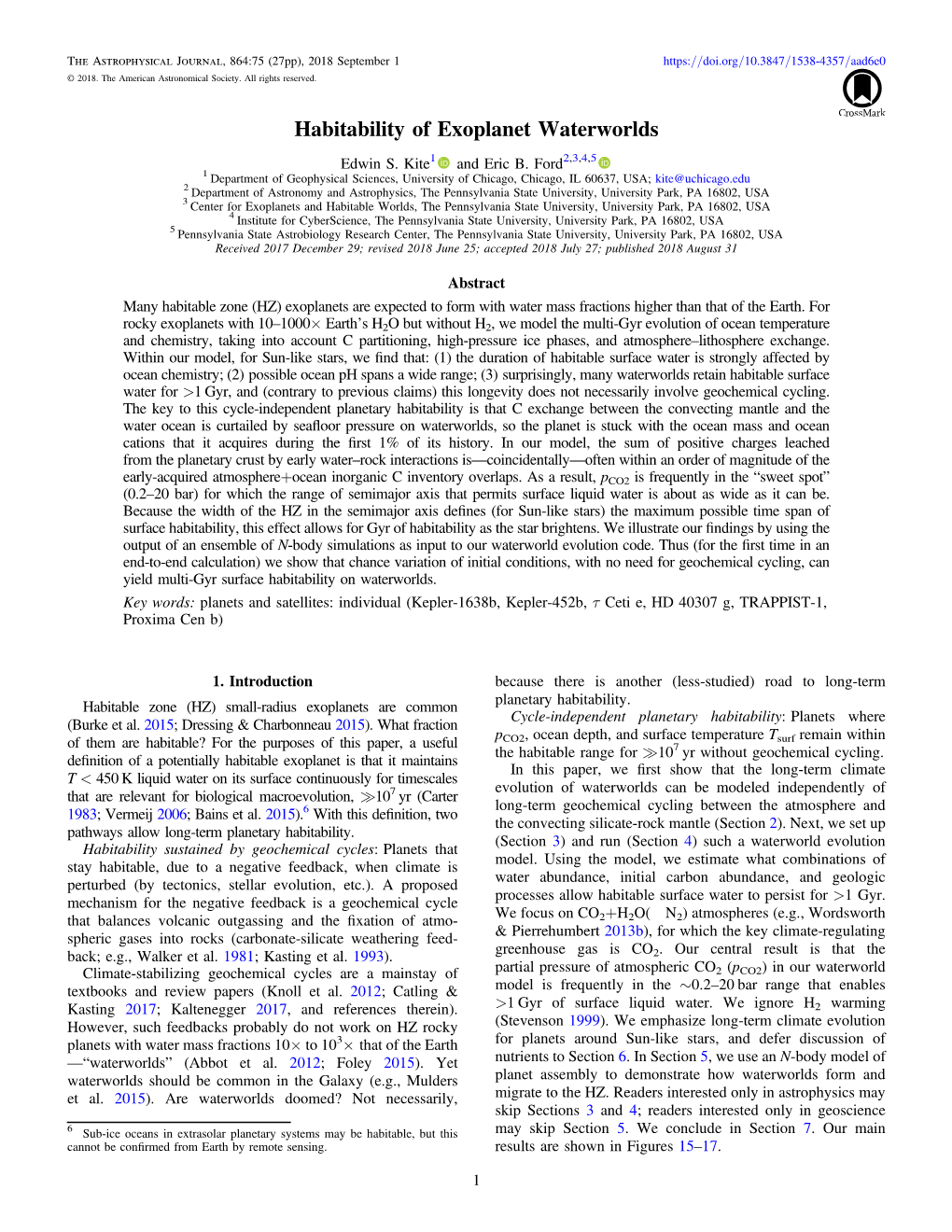 Habitability of Exoplanet Waterworlds