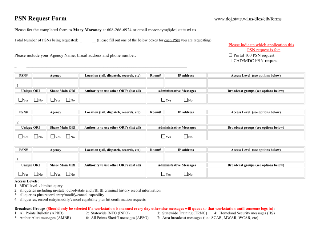 PSN Request Form