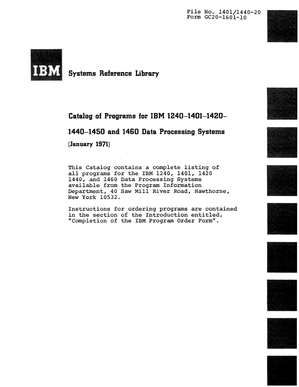 Systems Reference Library Catalog of Programs for IBM 1240-1401-1420
