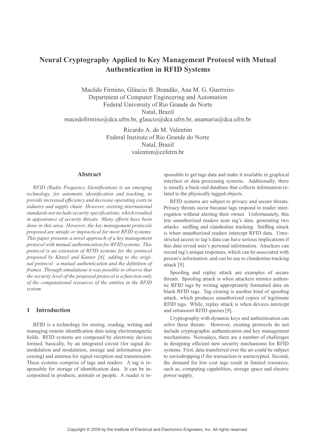 Neural Cryptography Applied to Key Management Protocol with Mutual Authentication in RFID Systems