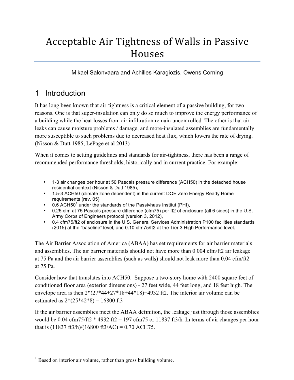 Acceptable Air Tightness of Walls in Passive Houses