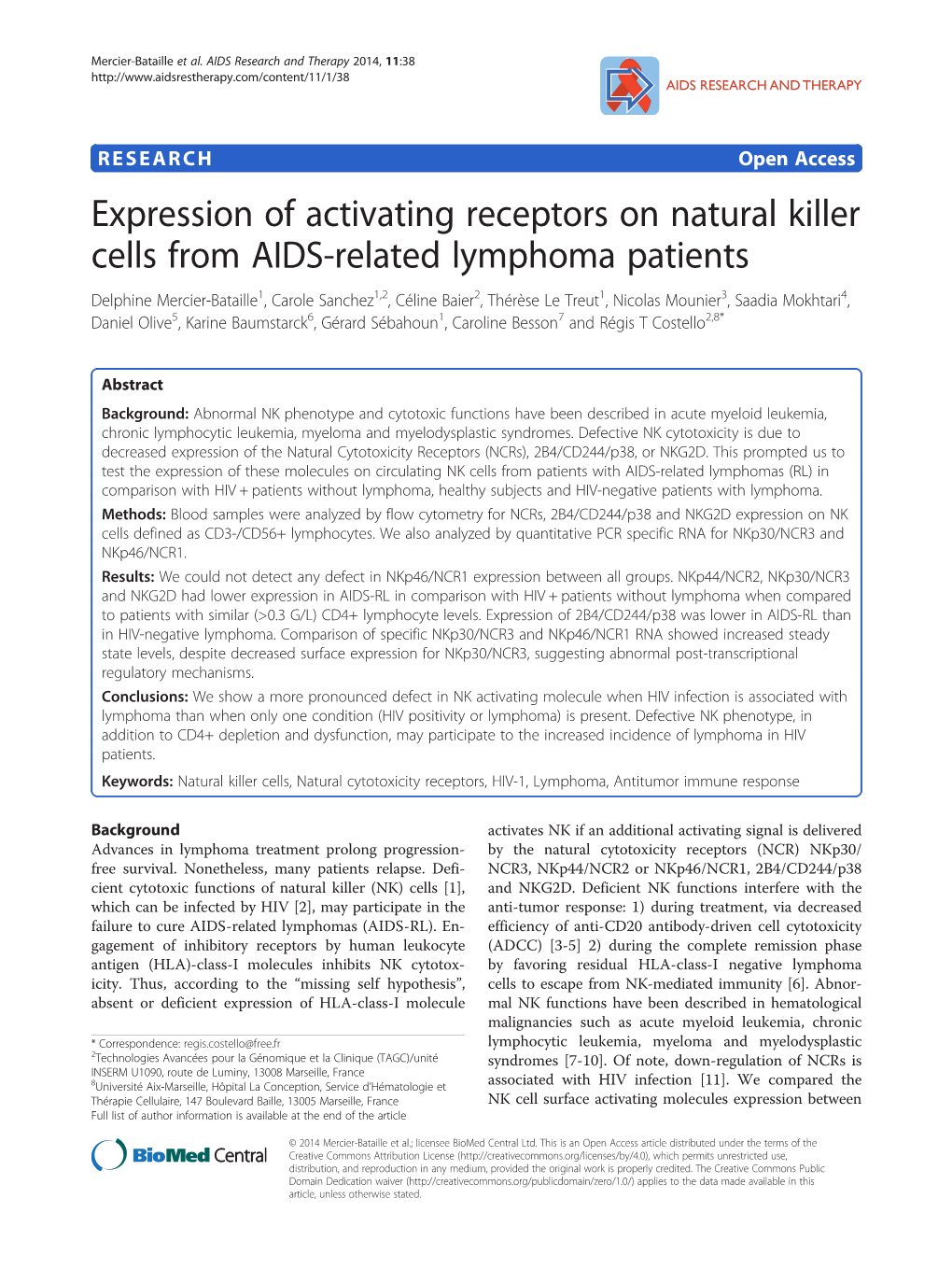 Expression of Activating Receptors on Natural Killer Cells from AIDS-Related