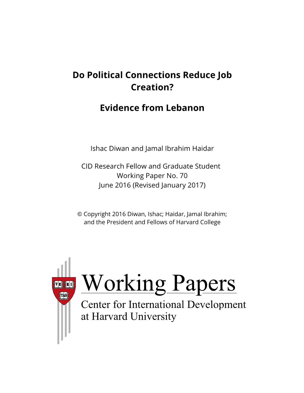 Working Papers Center for International Development at Harvard University