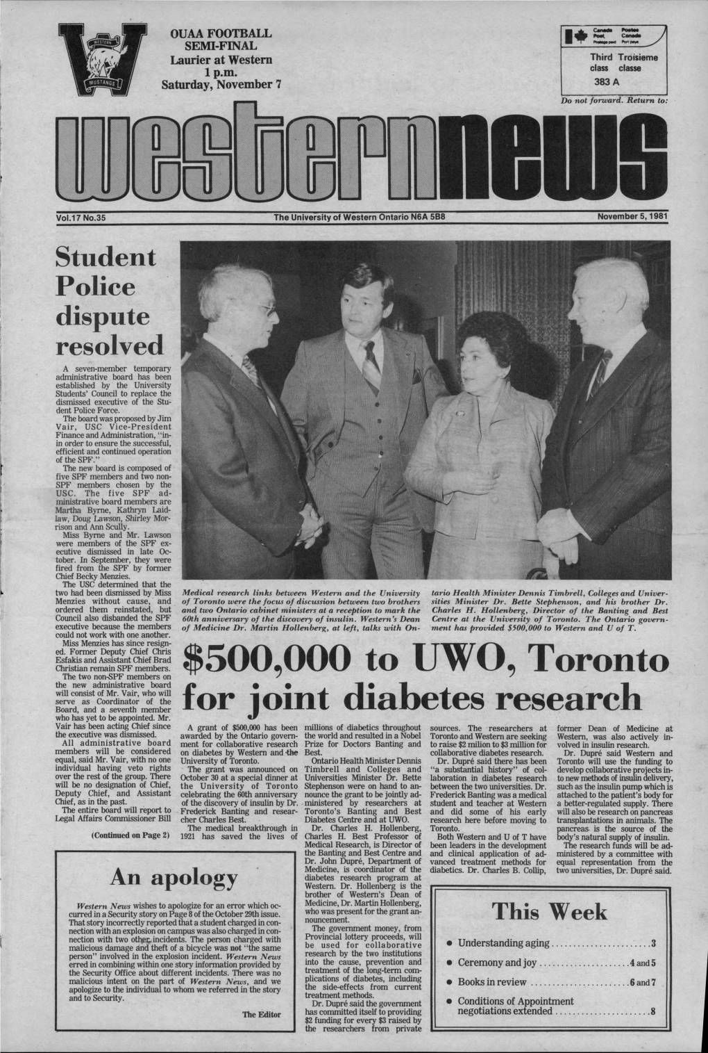 500000 to UWO, Toronto for Joint Diabetes Research