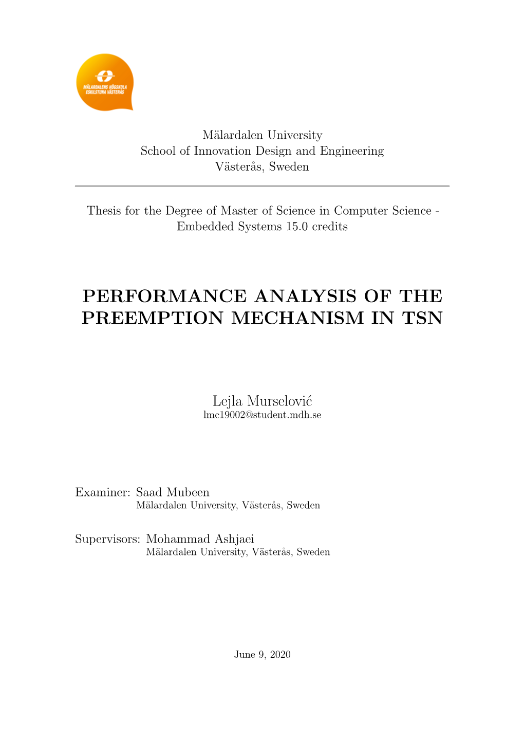 Performance Analysis of the Preemption Mechanism in Tsn