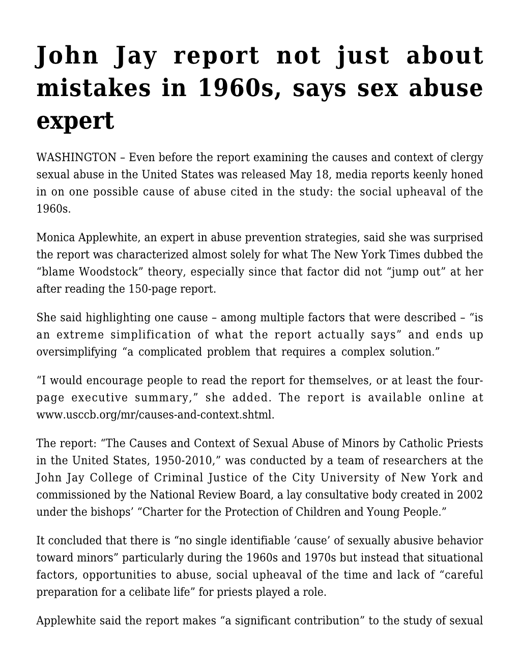 John Jay Report Not Just About Mistakes in 1960S, Says Sex Abuse Expert