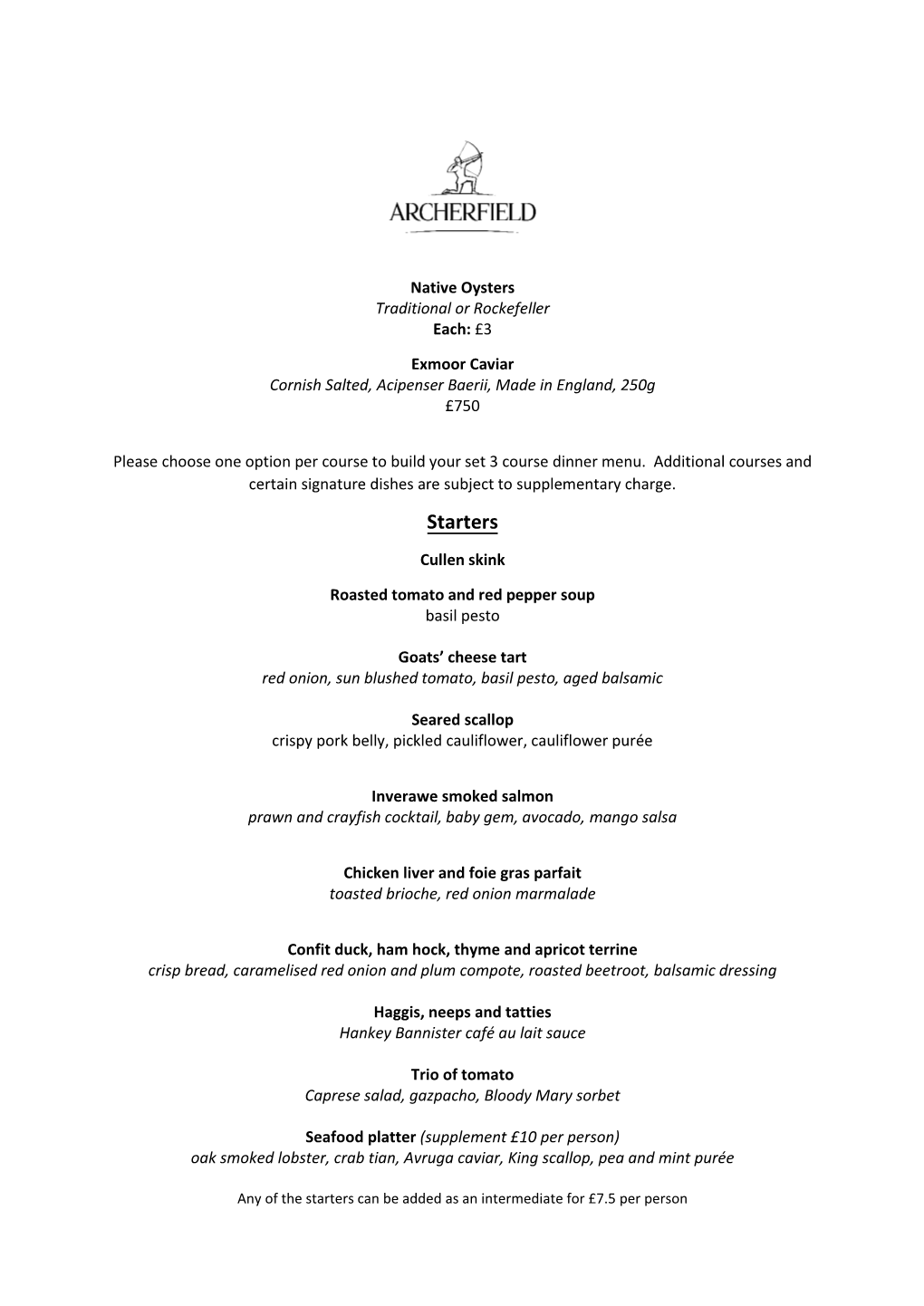 Private Dining Menu