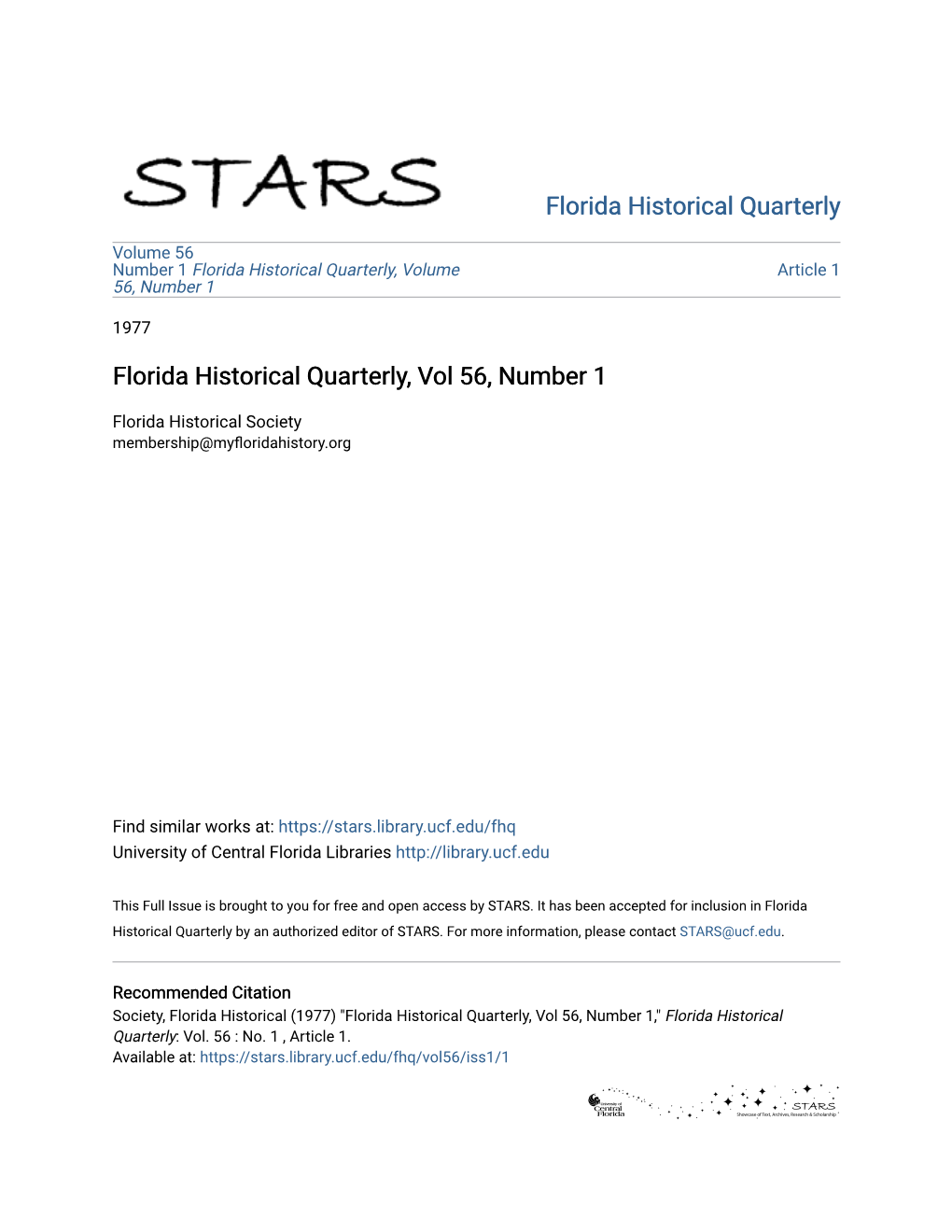 Florida Historical Quarterly, Vol 56, Number 1