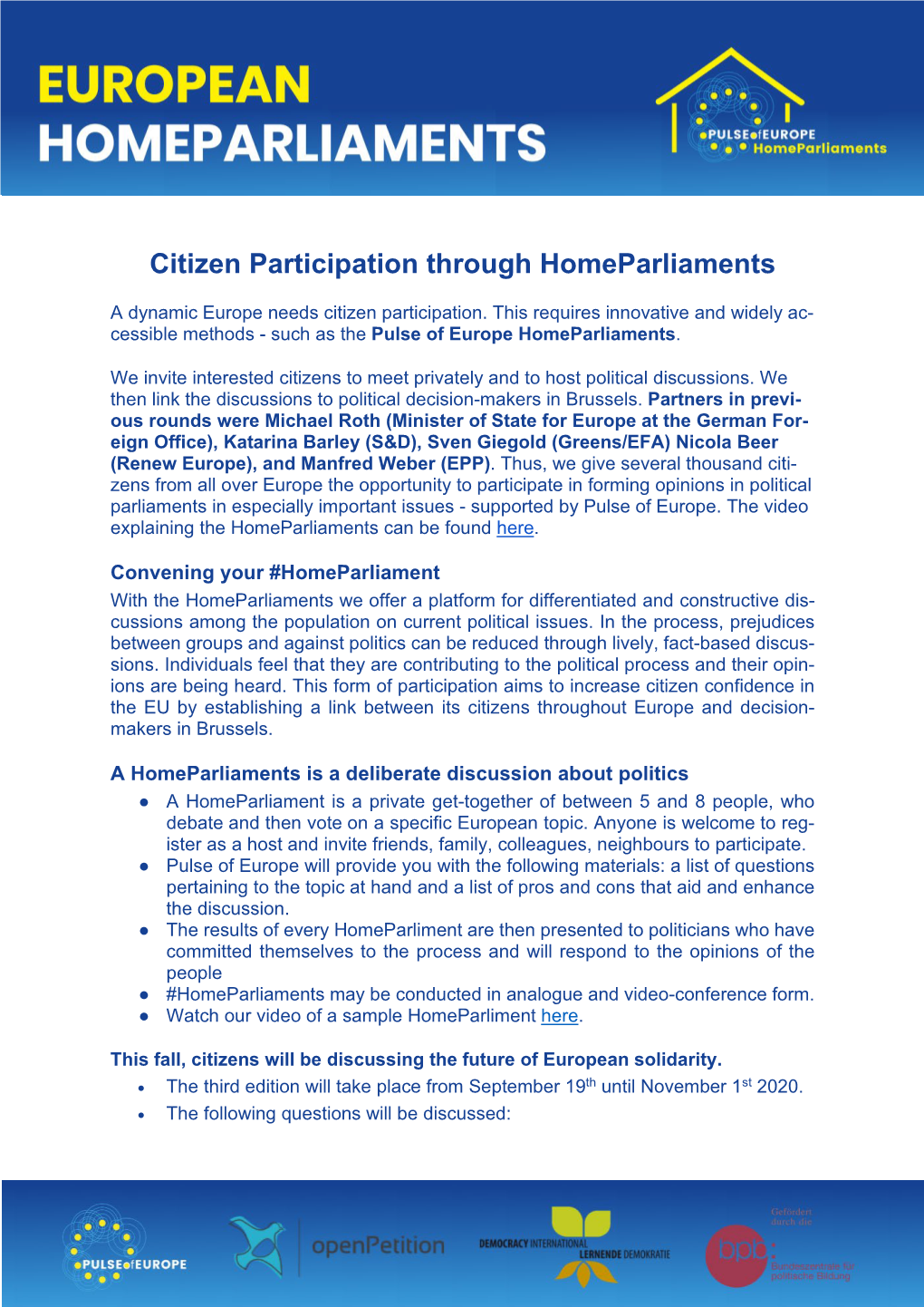 Citizen Participation Through Homeparliaments