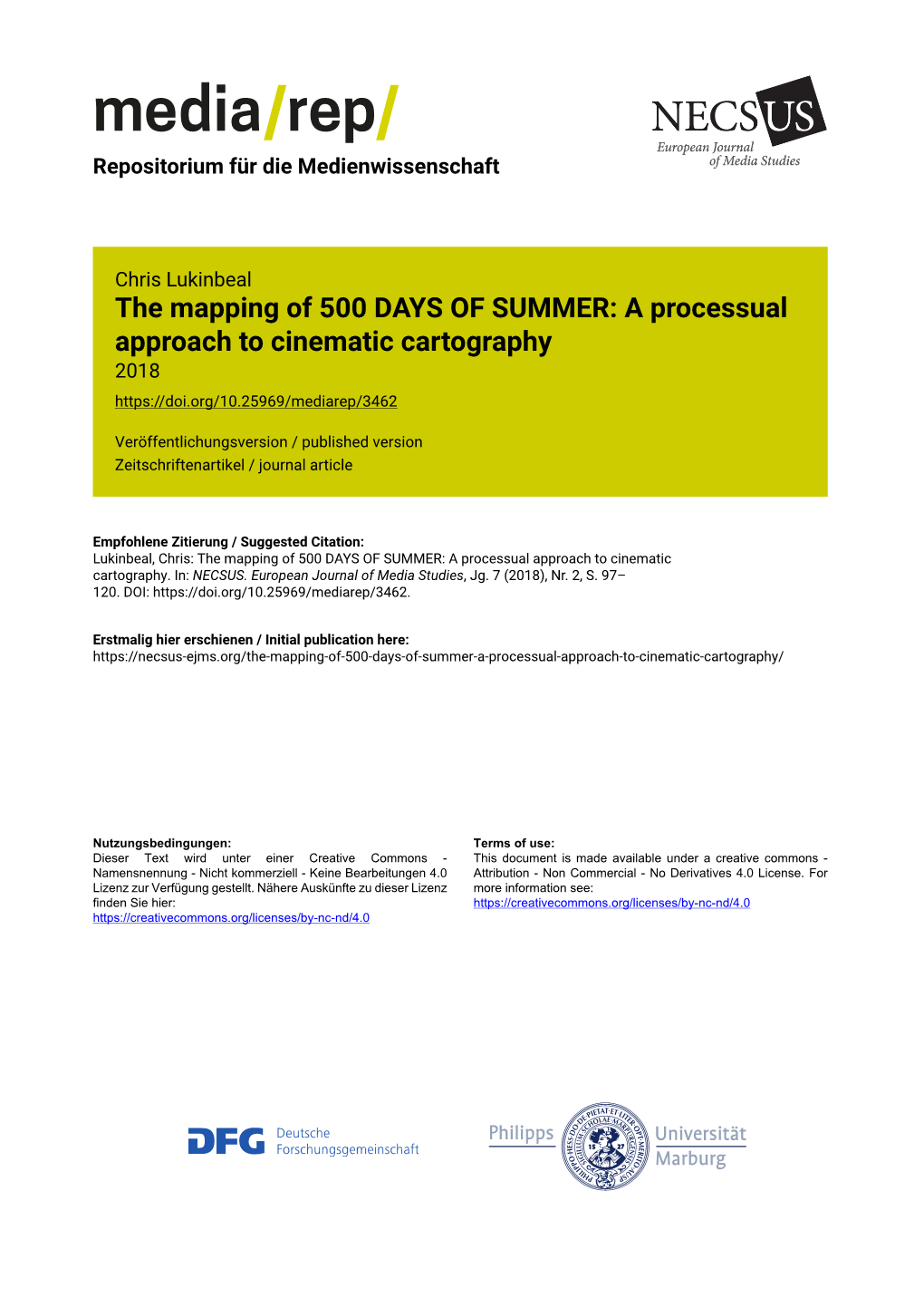 The Mapping of 500 DAYS of SUMMER: a Processual Approach to Cinematic Cartography 2018