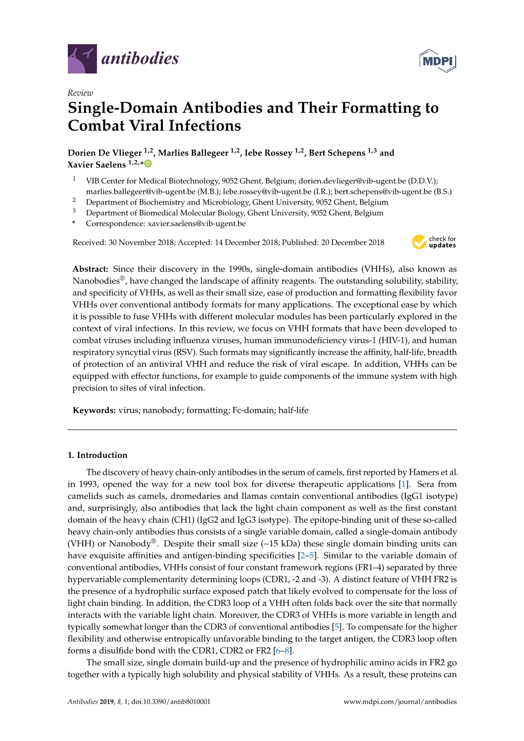 Single-Domain Antibodies and Their Formatting to Combat Viral Infections