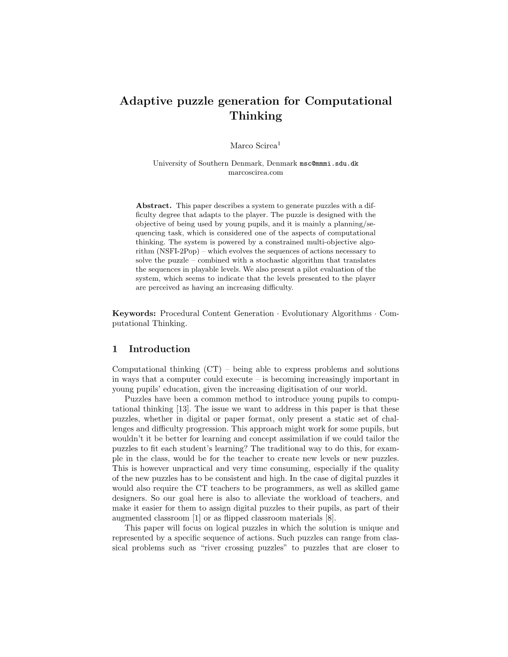 Adaptive Puzzle Generation for Computational Thinking