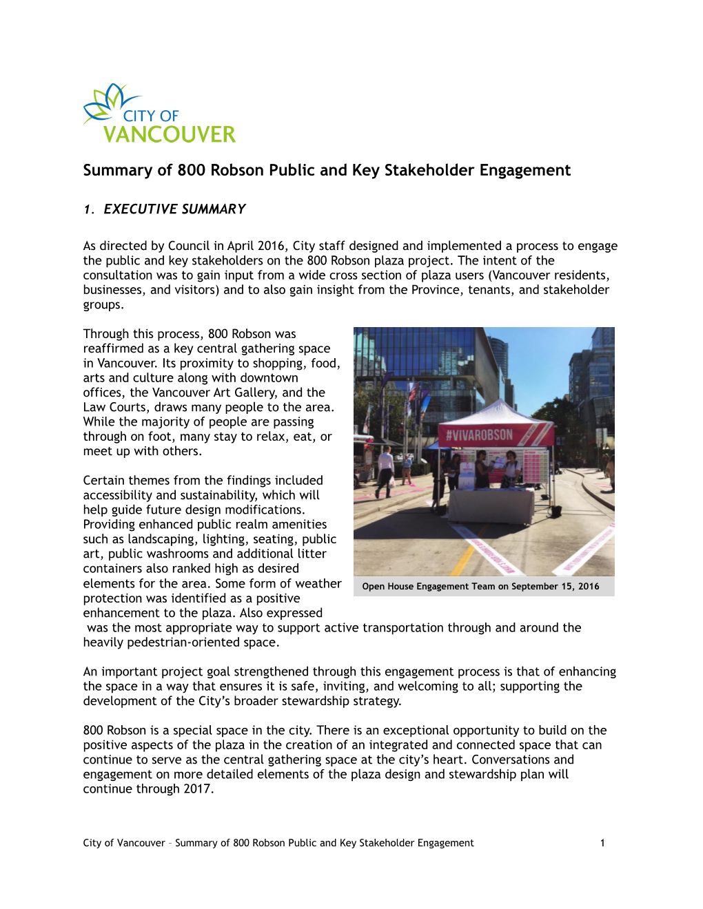 Summary of 800 Robson Public and Key Stakeholder Engagement