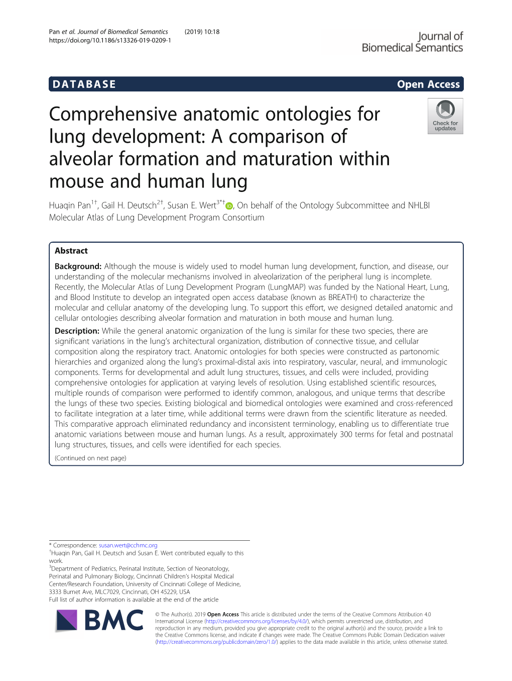 Comprehensive Anatomic Ontologies for Lung Development: a Comparison of Alveolar Formation and Maturation Within Mouse and Human Lung Huaqin Pan1†, Gail H